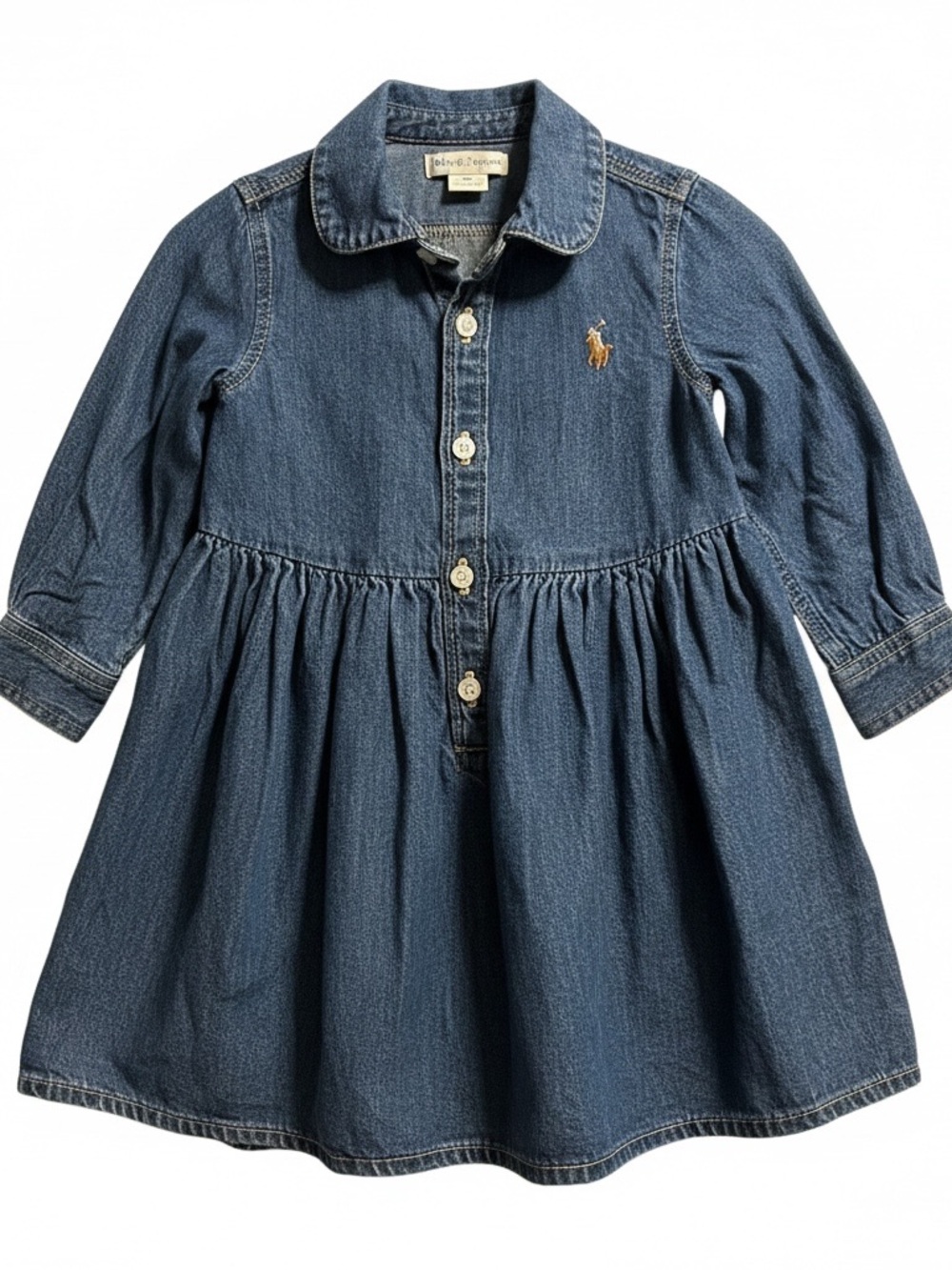 Ralph Lauren Girls' Denim Button-Front Dress - Dark Blue